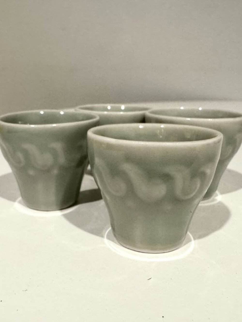 Vintage Saki Cups Celadon Porcelain Green Glasses